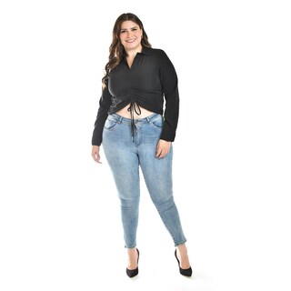 Foto 5 | Blusa con Jareta Ajustable Roman Fashion Tallas Extras Negro