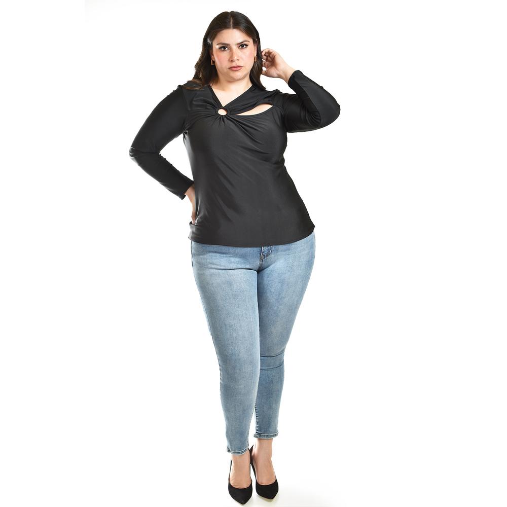 Foto 2 pulgar | Blusa con Abertura Asimétrica Roman Fashion Tallas Extras 1841 Negro