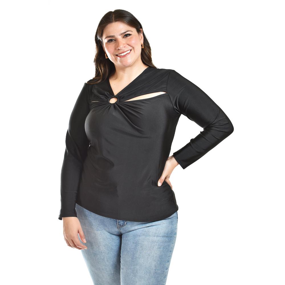 Foto 5 pulgar | Blusa con Abertura Asimétrica Roman Fashion Tallas Extras 1841 Negro
