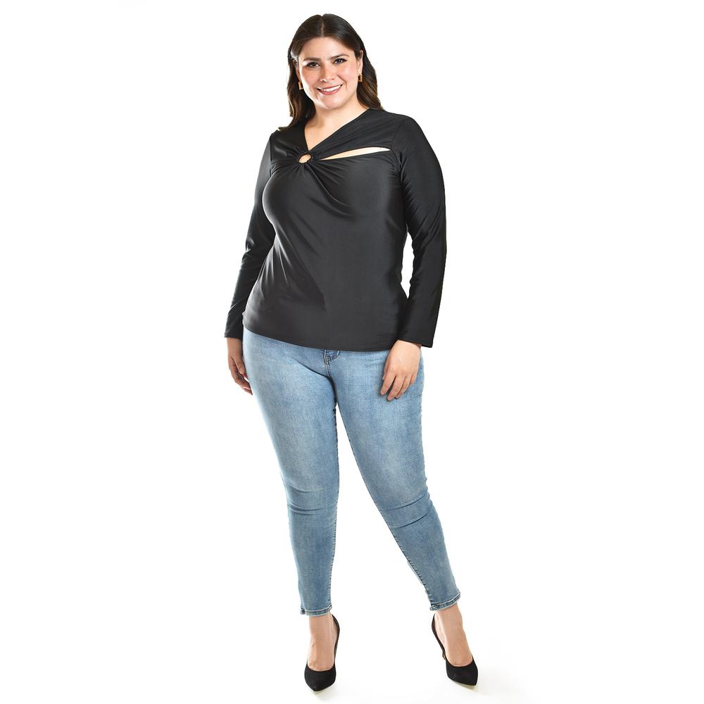 Foto 5 | Blusa con Abertura Asimétrica Roman Fashion Tallas Extras 1841 Negro