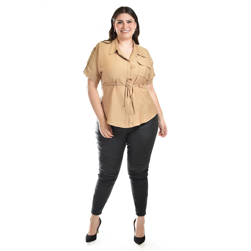 Foto 6 pulgar | Blusa Camisera Ajustable Roman Fashion /tallas Extras, 2436 (beige) Beige