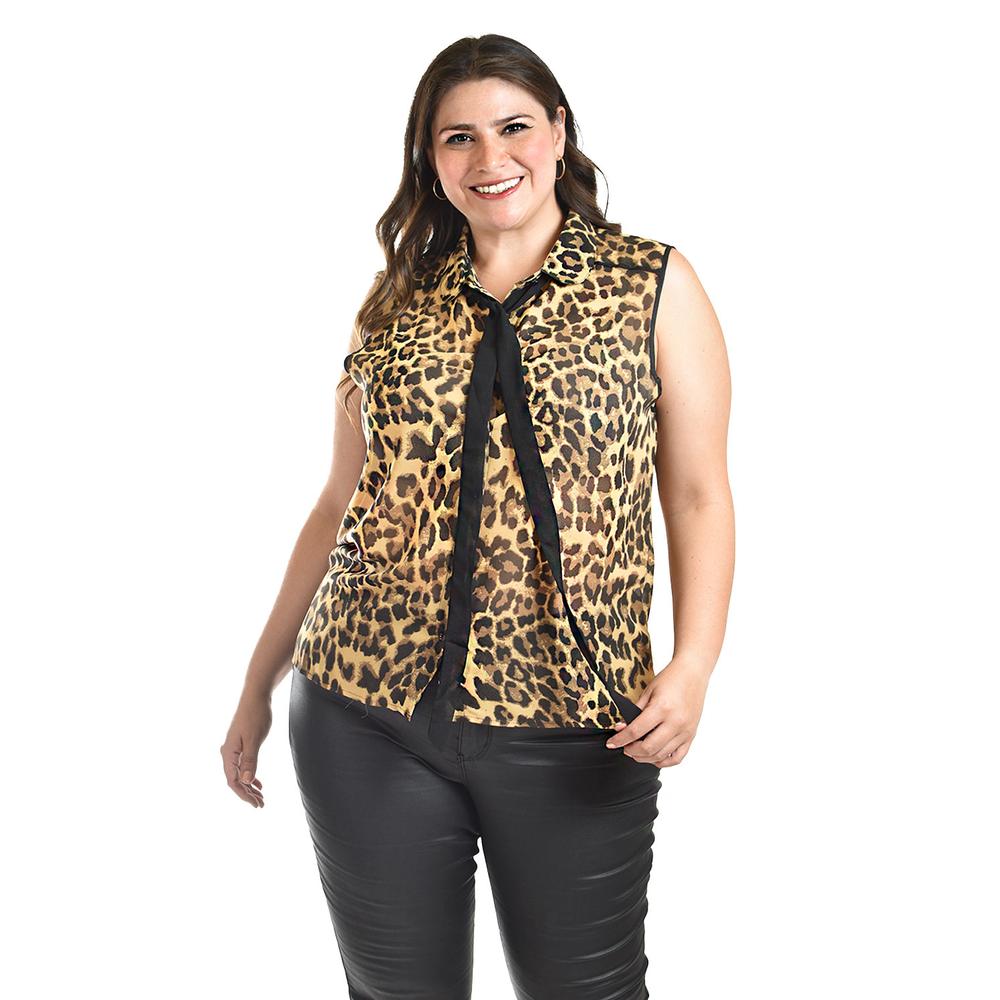 Foto 2 pulgar | Blusa Animal Print Con Lazo Roman Fashion /tallas Extras, 207 (animal Print) Cafe