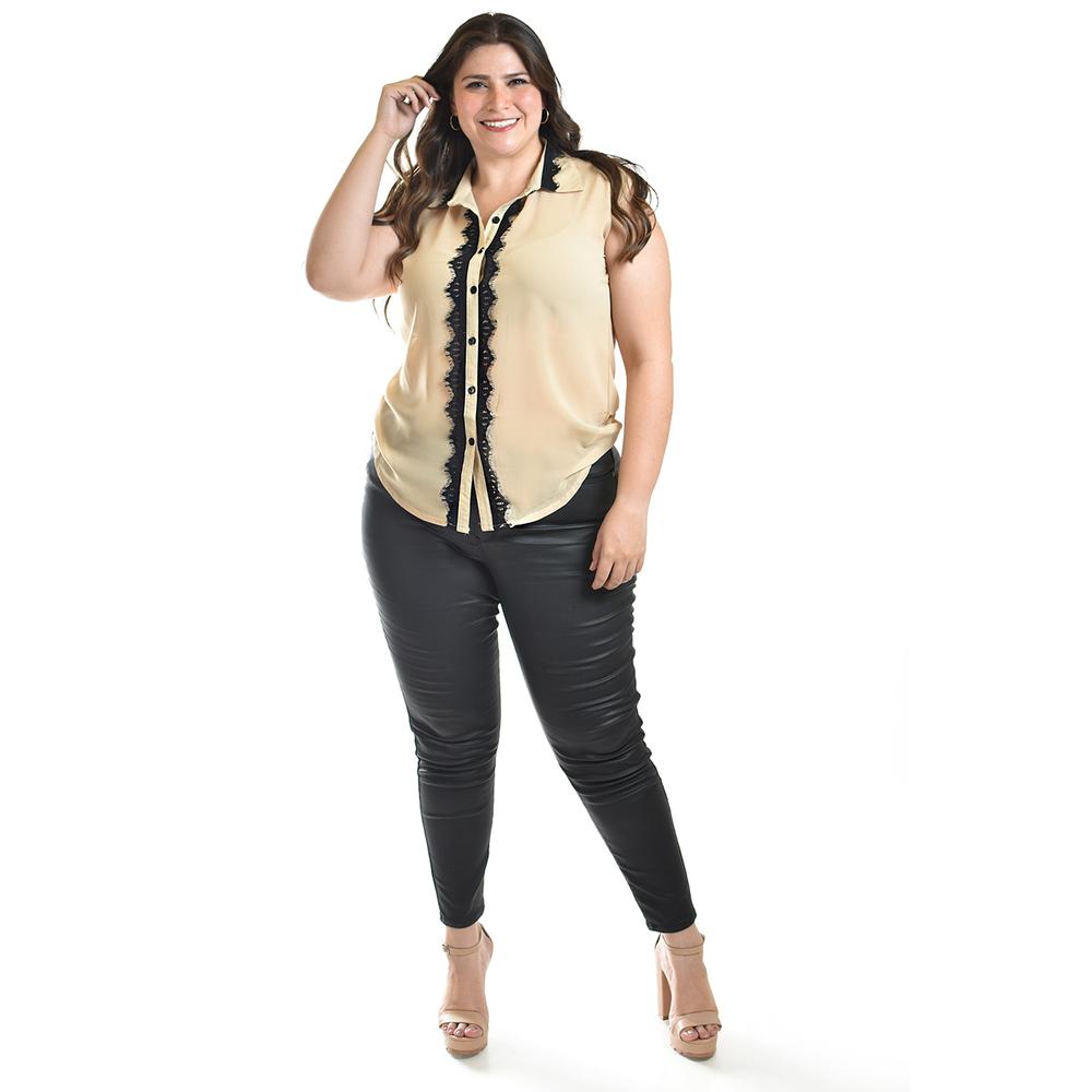 Foto 2 pulgar | Blusa Con Detalle De Encanje Roman Fashion /tallas Extras, 8004 (beige) Beige