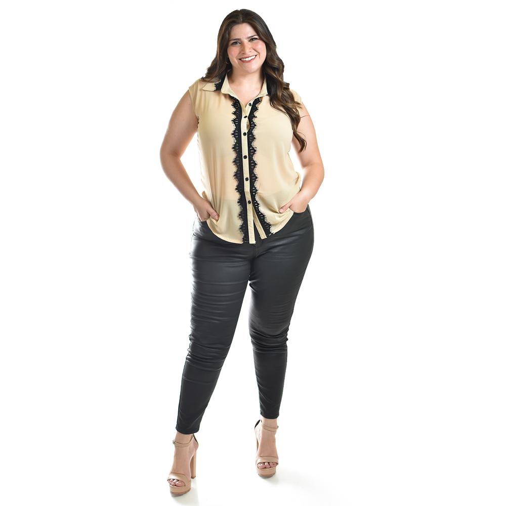 Foto 5 pulgar | Blusa Con Detalle De Encanje Roman Fashion /tallas Extras, 8004 (beige) Beige