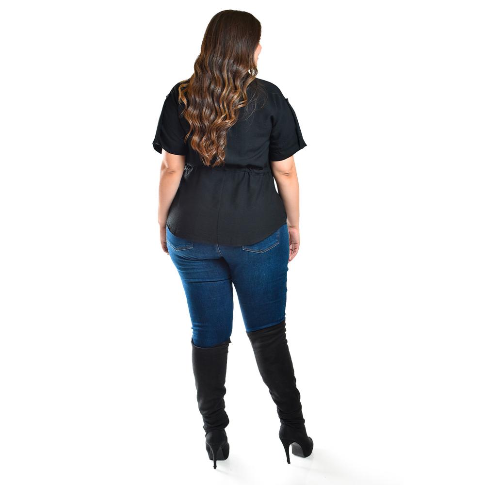 Foto 4 pulgar | Blusa Camisera Ajustable Roman Fashion /tallas Extras, 2436 (negro) Negro