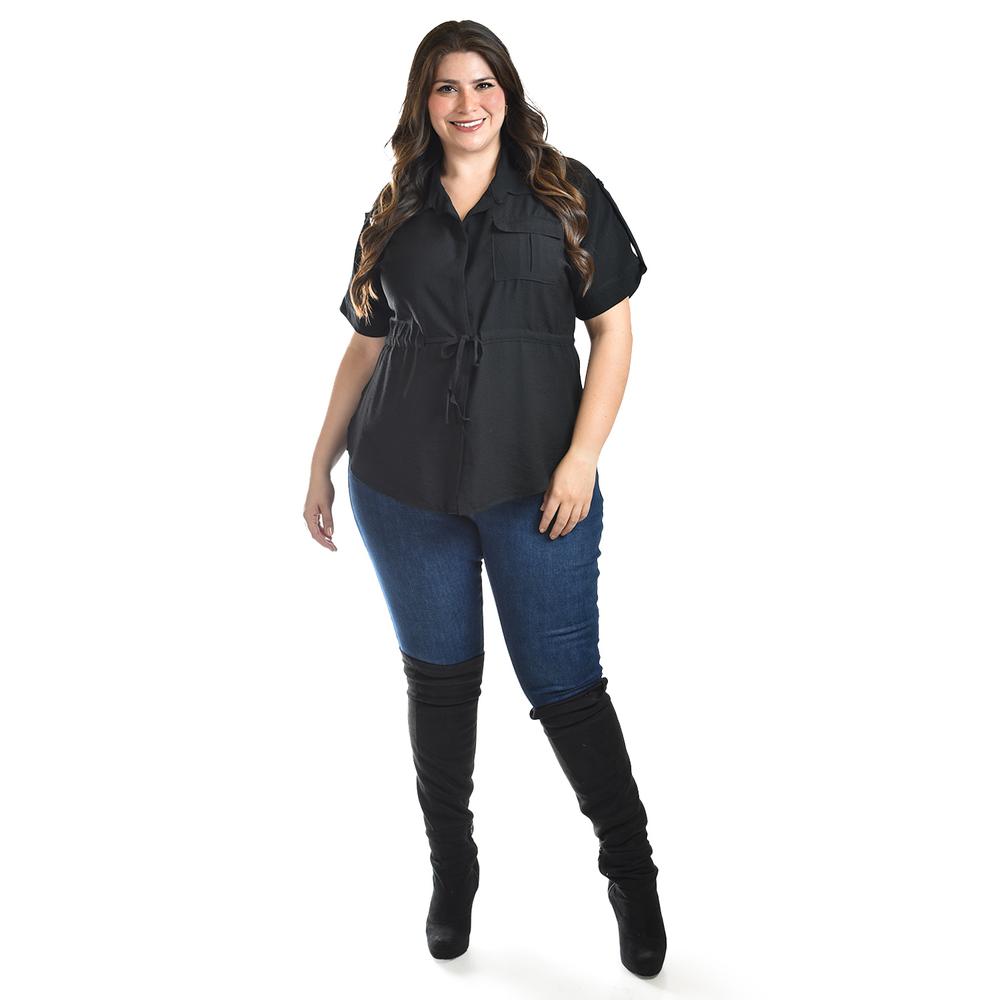Foto 5 pulgar | Blusa Camisera Ajustable Roman Fashion /tallas Extras, 2436 (negro) Negro