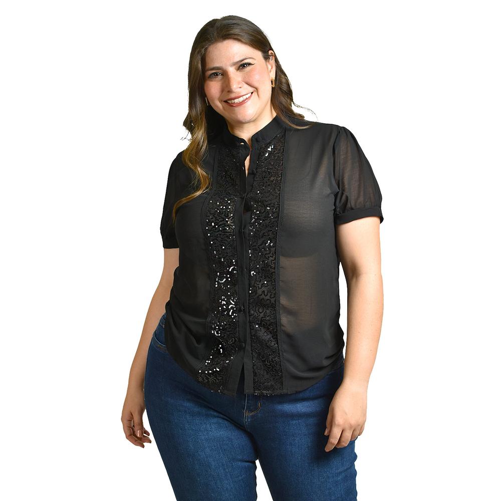 Foto 2 pulgar | Blusa Con Detalles De Lentejuela Roman Fashion /tallas Extras, 8034 (negro) Negro