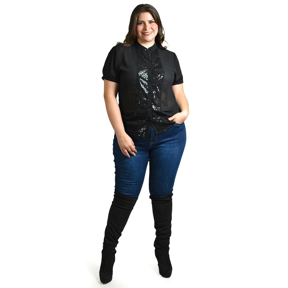 Foto 4 pulgar | Blusa Con Detalles De Lentejuela Roman Fashion /tallas Extras, 8034 (negro) Negro