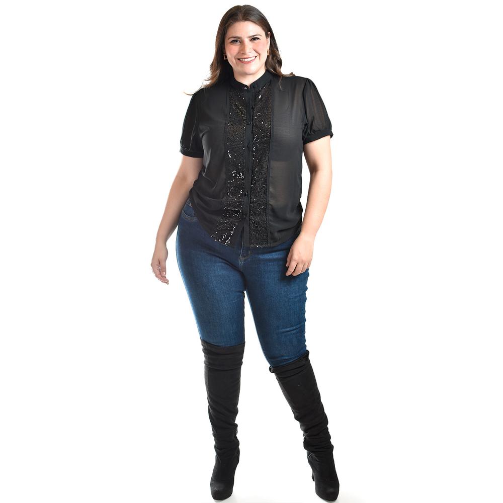 Foto 5 pulgar | Blusa Con Detalles De Lentejuela Roman Fashion /tallas Extras, 8034 (negro) Negro