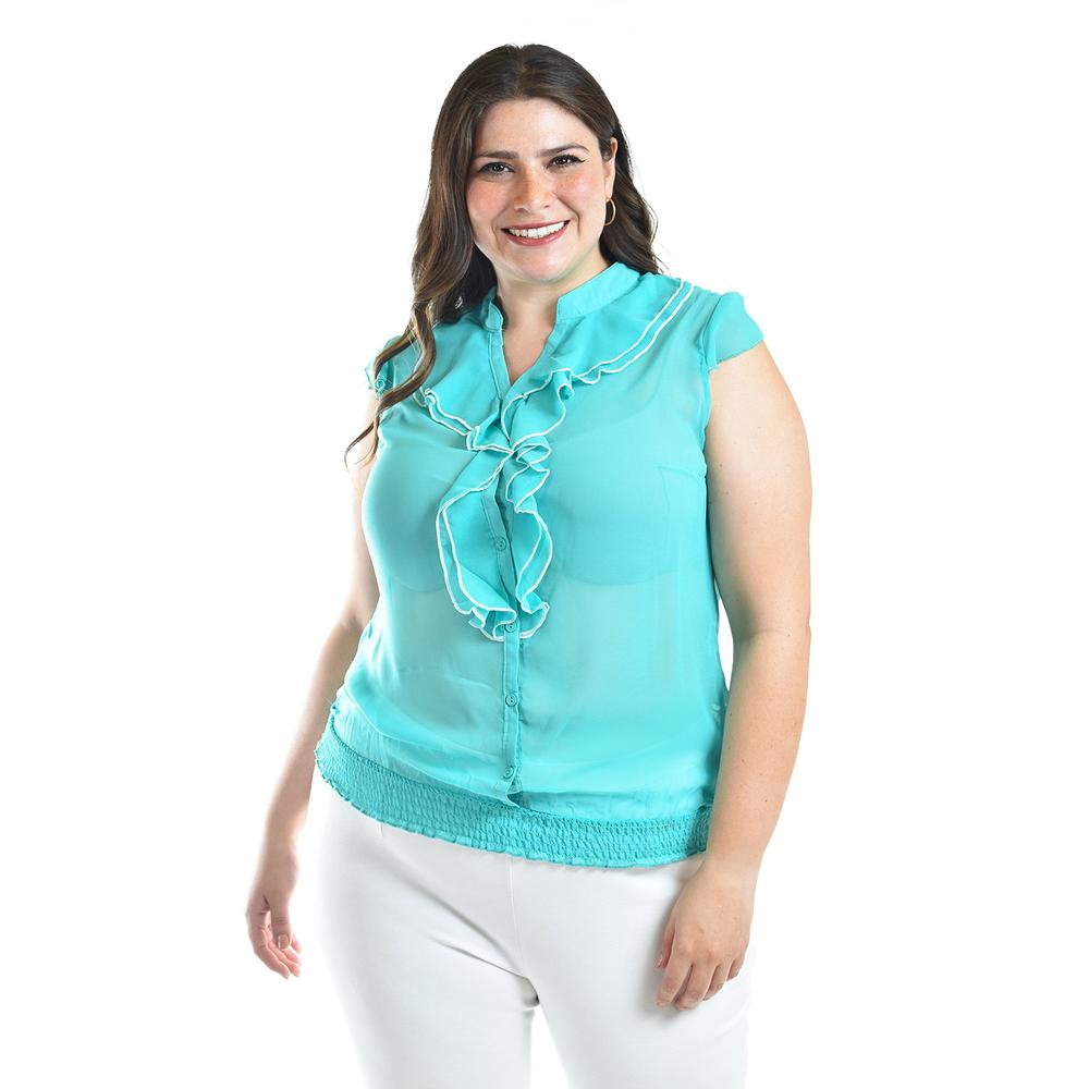 Foto 2 pulgar | Blusa Con Detalle De Olan Roman Fashion / Tallas Extras, 8048 (menta) Verde Claro