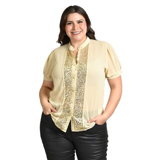Foto 3 | Blusa Con Detalles De Lentejuela Roman Fashion /tallas Extras, 8034 (dorado) Dorado
