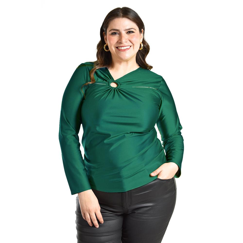 Blusa Con Abertura Asimetrica Roman Fashion /tallas Extras, 1841 (verde Botella) Verde Oscuro