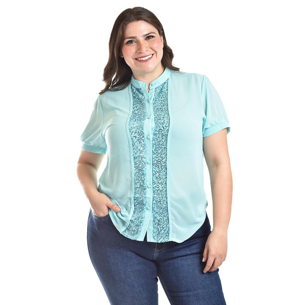 Foto 2 pulgar | Blusa Con Detalles De Lentejuela Roman Fashion /tallas Extras, 8034 (menta) Azul