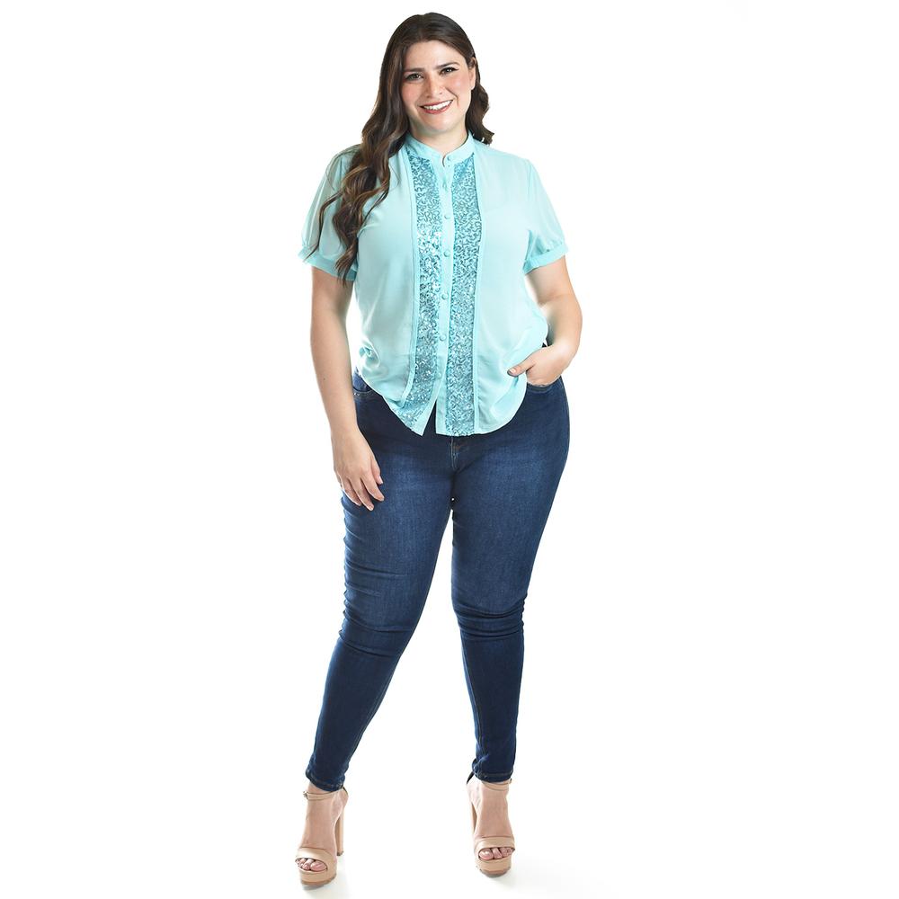 Foto 6 pulgar | Blusa Con Detalles De Lentejuela Roman Fashion /tallas Extras, 8034 (menta) Azul