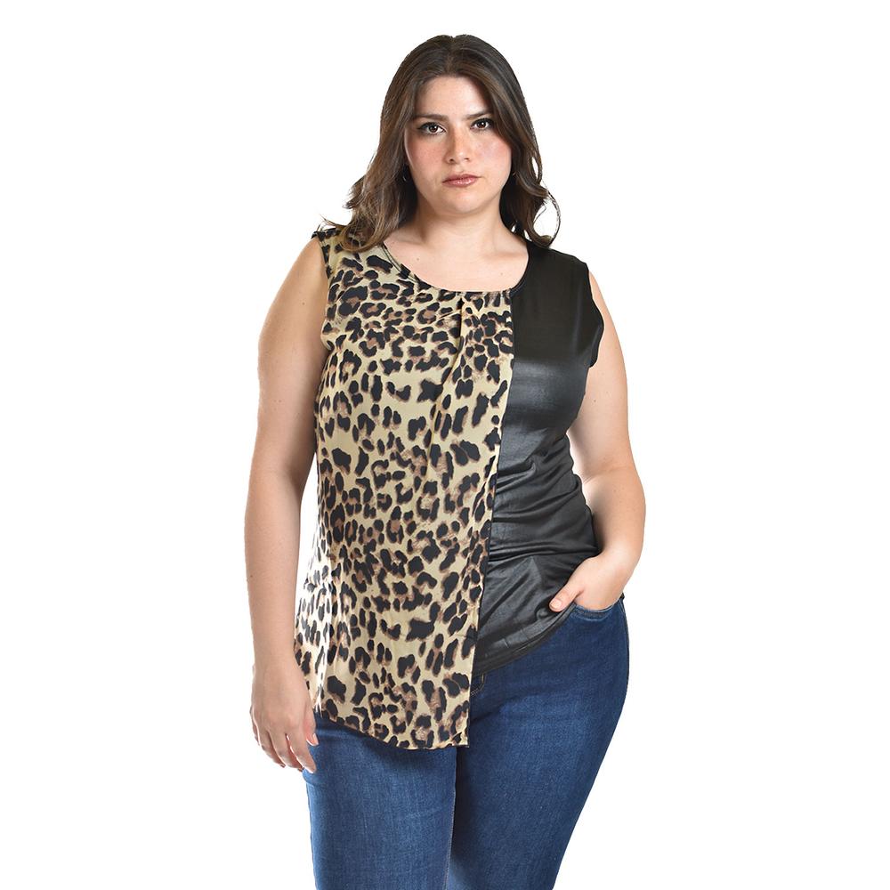 Foto 2 pulgar | Blusa Sin Manga 2 Texturas Roman Fashion /tallas Extras, 702 (print /beige) Beige