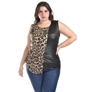Foto 4 | Blusa Sin Manga 2 Texturas Roman Fashion /tallas Extras, 702 (print /beige) Beige