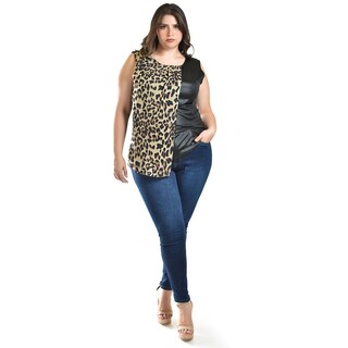 Foto 5 | Blusa Sin Manga 2 Texturas Roman Fashion /tallas Extras, 702 (print /beige) Beige