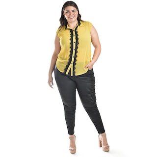 Foto 5 | Blusa Con Detalle De Encaje Roman Fashion /tallas Extras, 8004 (amarillo) Amarillo