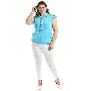 Foto 4 | Blusa Con Detalle De Olan Roman Fashion / Tallas Extras, 8048 (azul Claro) Azul