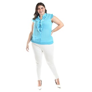 Foto 5 | Blusa Con Detalle De Olan Roman Fashion / Tallas Extras, 8048 (azul Claro) Azul