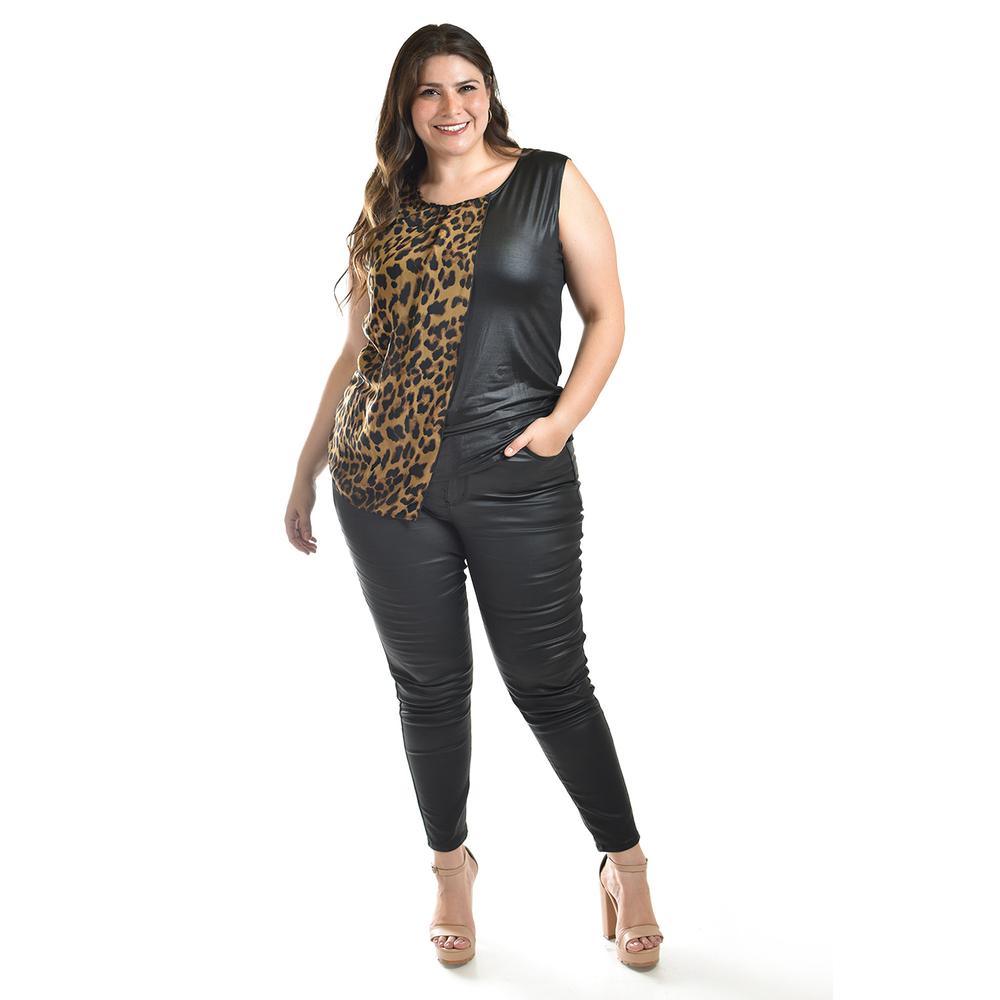 Foto 4 | Blusa Sin Manga 2 Texturas Roman Fashion /tallas Extras, 702 (print /cafe) Cafe