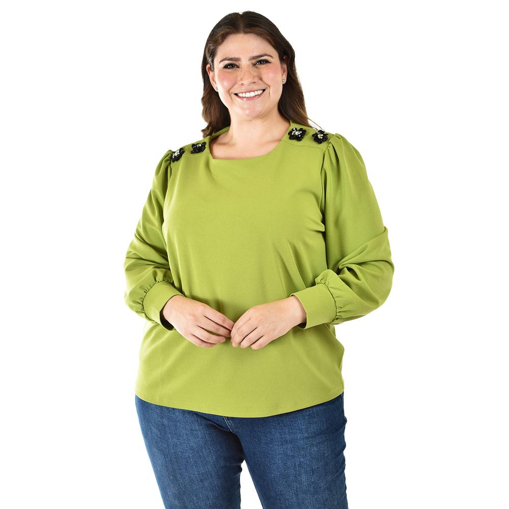 Foto 2 pulgar | Blusa Con Detalle De Flor En Hombro Roman Fashion /tallas Extras, 5106 (verde) Verde