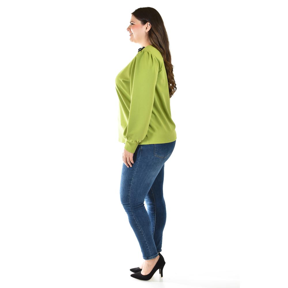 Foto 3 pulgar | Blusa Con Detalle De Flor En Hombro Roman Fashion /tallas Extras, 5106 (verde) Verde