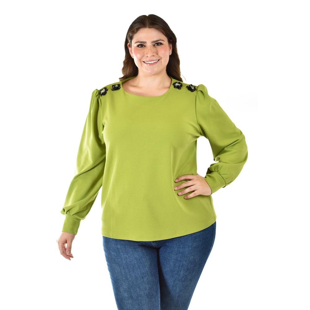 Foto 6 pulgar | Blusa Con Detalle De Flor En Hombro Roman Fashion /tallas Extras, 5106 (verde) Verde