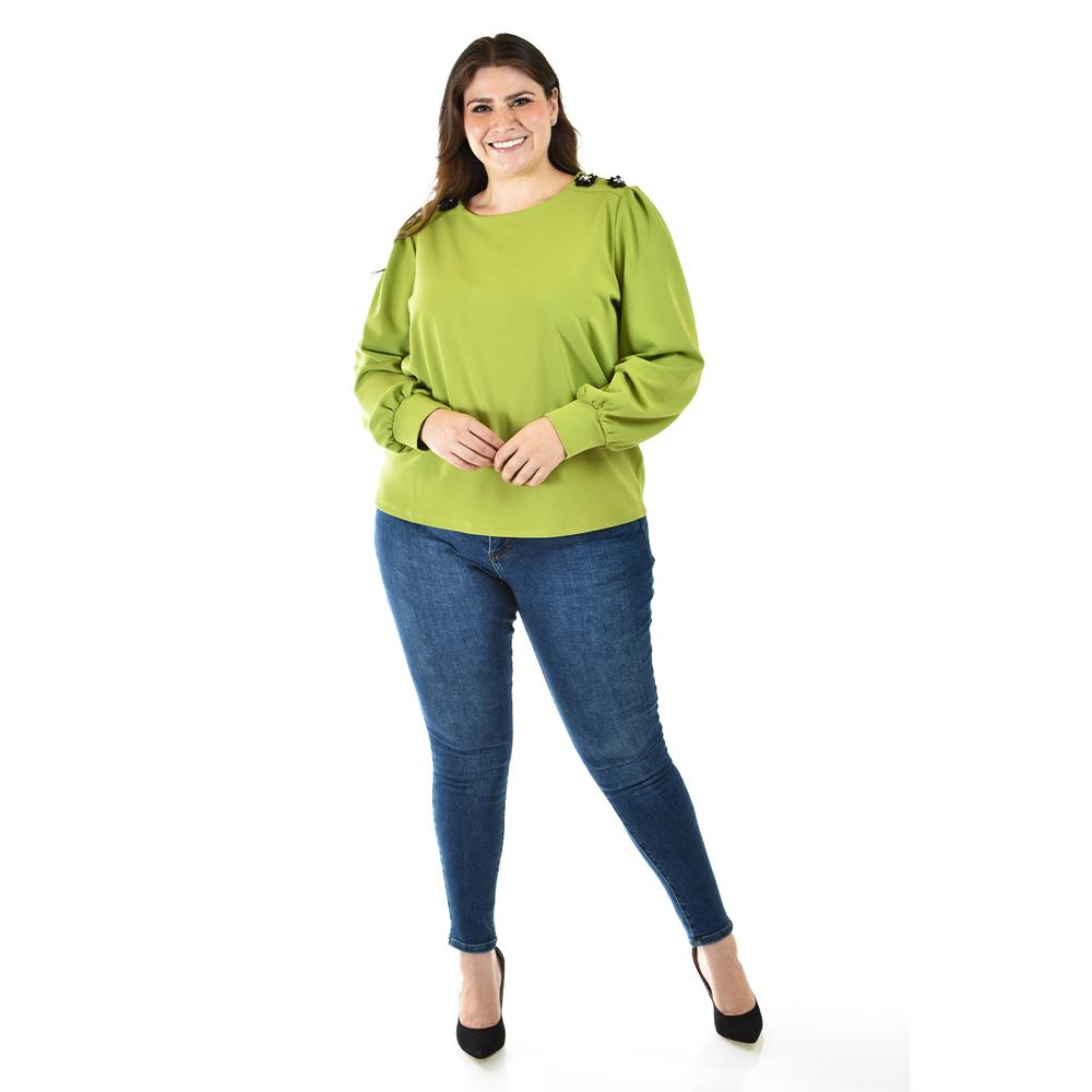 Foto 7 pulgar | Blusa Con Detalle De Flor En Hombro Roman Fashion /tallas Extras, 5106 (verde) Verde