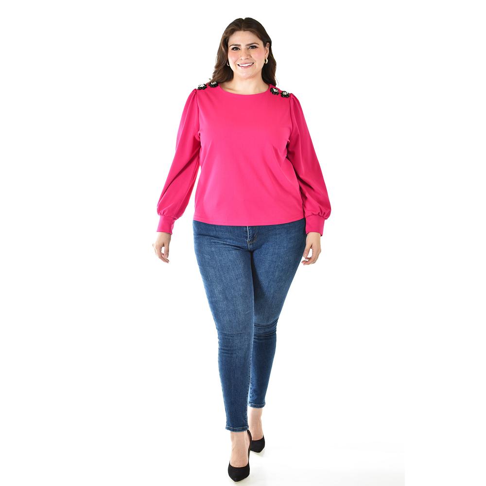Foto 6 | Blusa con Flor en Hombro Roman Fashion 5106 Fucsia para Mujer