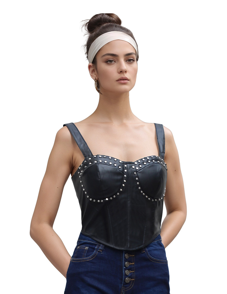 Blusa Corset De Vinipiel Ajustable Negro