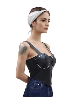 Foto 2 | Blusa Corset De Vinipiel Ajustable Negro