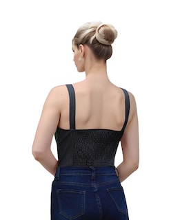 Foto 3 | Blusa Corset De Vinipiel Ajustable Negro