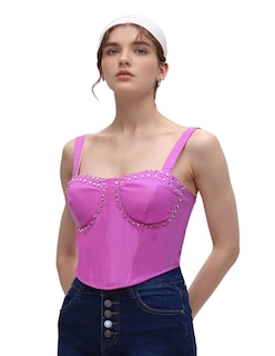 Foto 1 | Blusa Corset De Vinipiel Ajustable Rosa