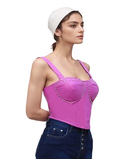 Foto 2 | Blusa Corset De Vinipiel Ajustable Rosa