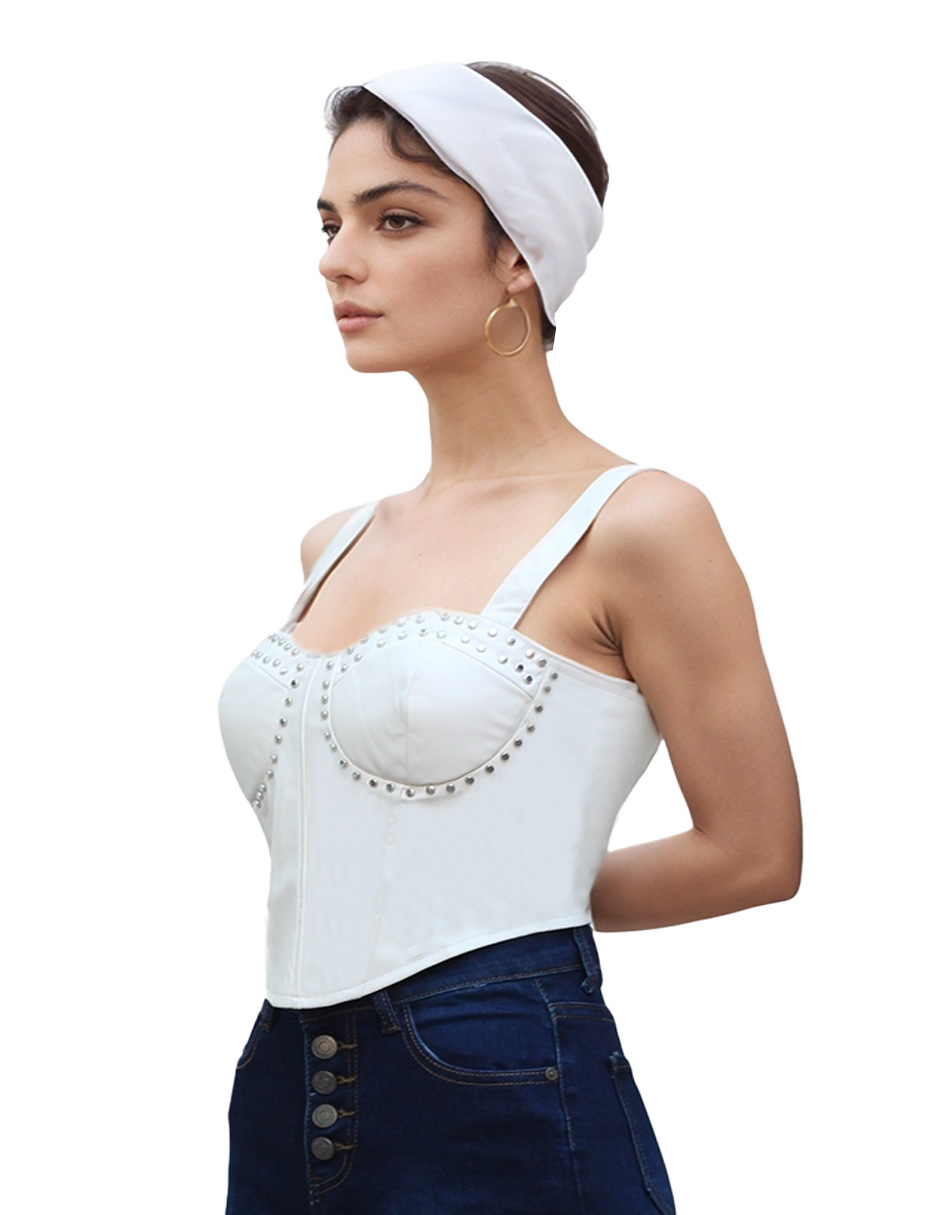 Foto 3 pulgar | Blusa Corset De Vinipiel Ajustable Blanco