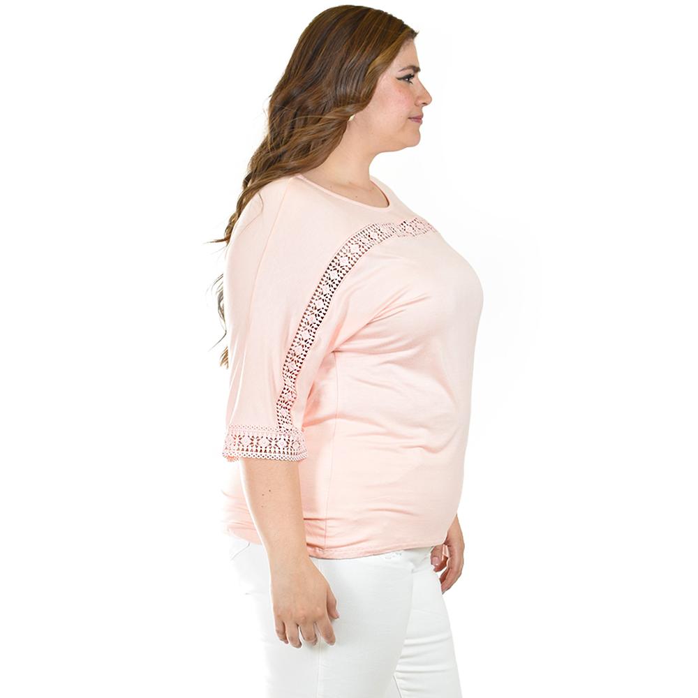 Foto 2 | Blusa Con Detalle De Encaje Roman Fashion /tallas Extras, 242 (palo De Rosa) Rosa