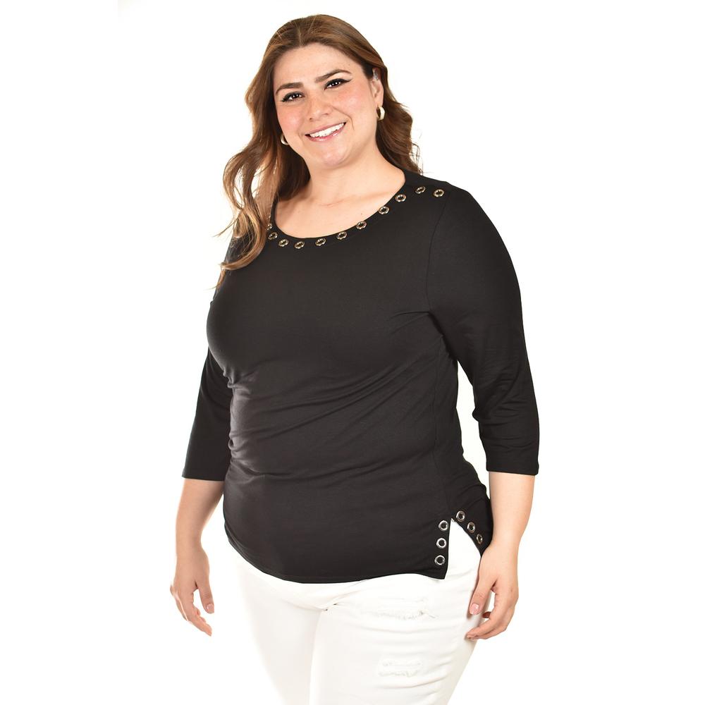 Foto 3 pulgar | Blusa Con Detalles Metalicos Roman Fashion /tallas Extras, 276 (negro) Negro