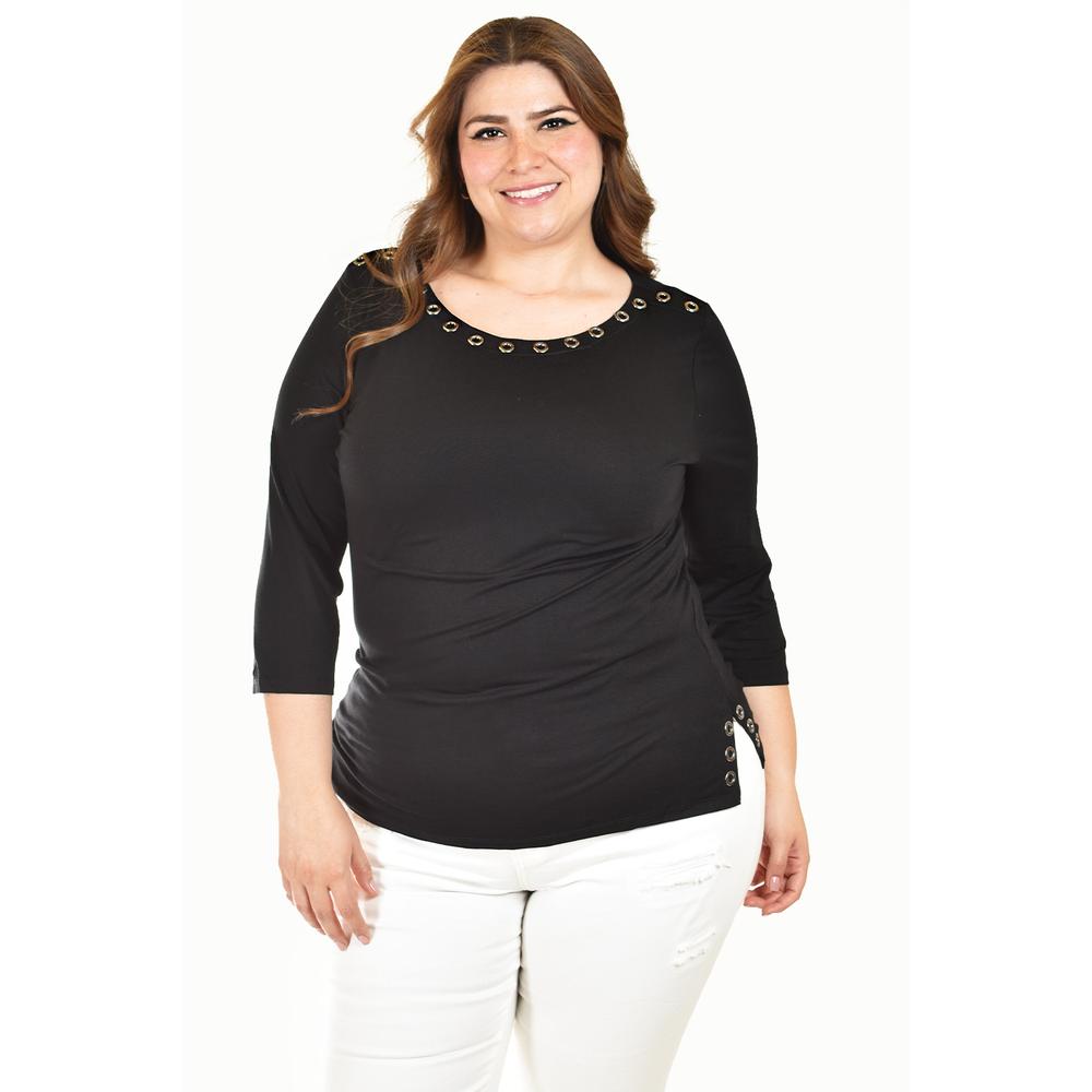 Foto 5 pulgar | Blusa Con Detalles Metalicos Roman Fashion /tallas Extras, 276 (negro) Negro