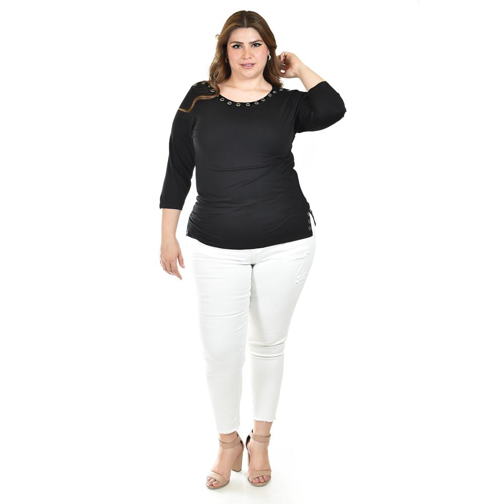 Foto 6 pulgar | Blusa Con Detalles Metalicos Roman Fashion /tallas Extras, 276 (negro) Negro