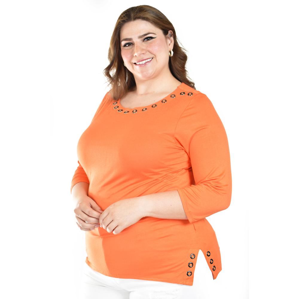 Blusa Con Detalles Metalicos Roman Fashion /tallas Extras, 276 (naranja) Naranja
