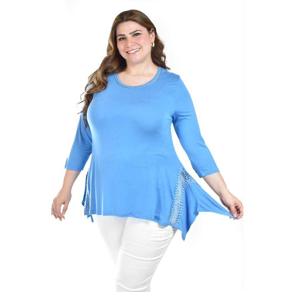 Blusa Asimetrica Con Detalles De Encanje Roman Fashion /tallas Extras, 274 (azul Claro) Azul
