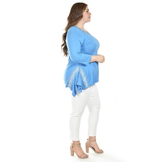 Foto 2 | Blusa Asimetrica Con Detalles De Encanje Roman Fashion /tallas Extras, 274 (azul Claro) Azul