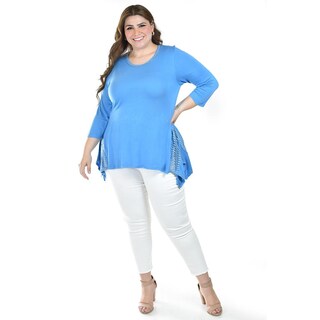 Foto 5 | Blusa Asimetrica Con Detalles De Encanje Roman Fashion /tallas Extras, 274 (azul Claro) Azul