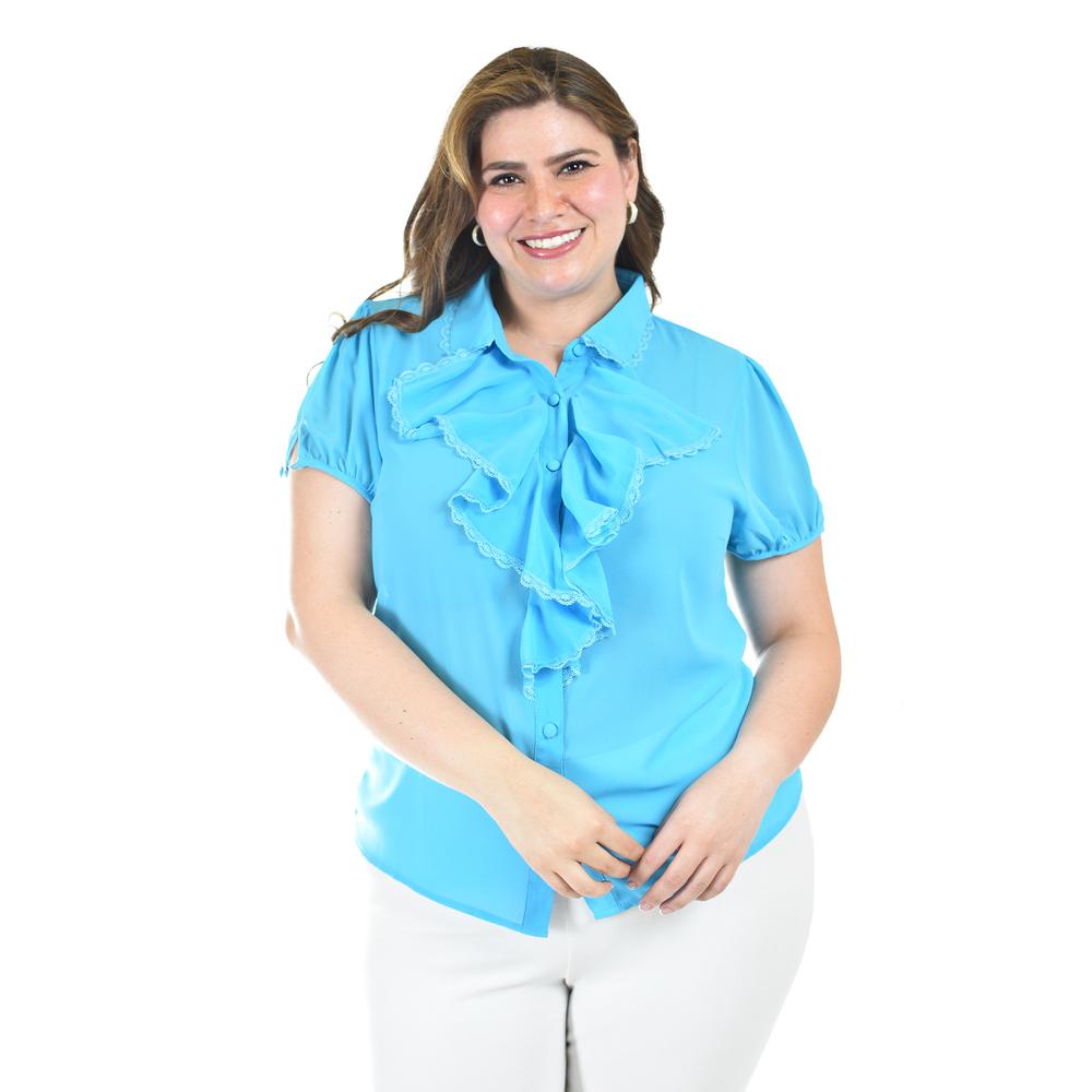 Foto 2 pulgar | Blusa Con Detalle De Olanes Roman Fashion /tallas Extras, 204 (azul Claro) Azul