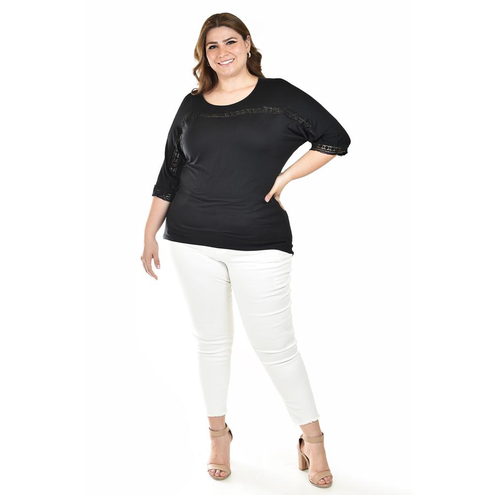 Foto 2 pulgar | Blusa Con Detalle De Encaje Roman Fashion /tallas Extras, 242 (negro) Negro