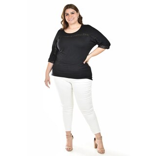 Foto 1 | Blusa Con Detalle De Encaje Roman Fashion /tallas Extras, 242 (negro) Negro