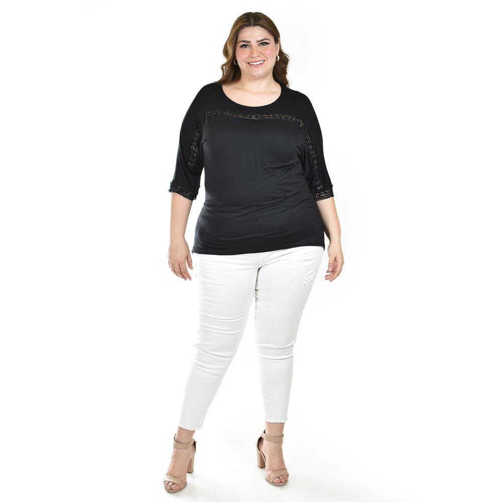 Foto 6 pulgar | Blusa Con Detalle De Encaje Roman Fashion /tallas Extras, 242 (negro) Negro