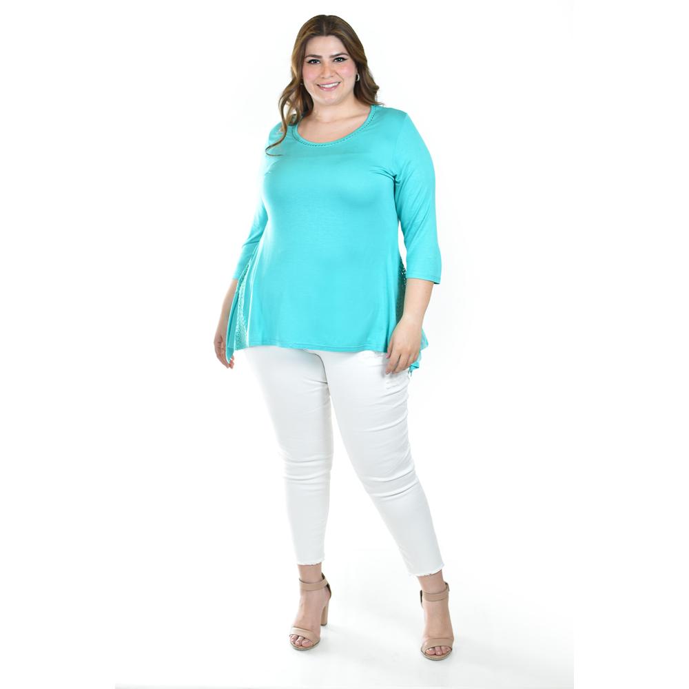 Foto 6 pulgar | Blusa Asimetrica Con Detalles De Encaje Roman Fashion /tallas Extras, 274 (menta) Verde Claro