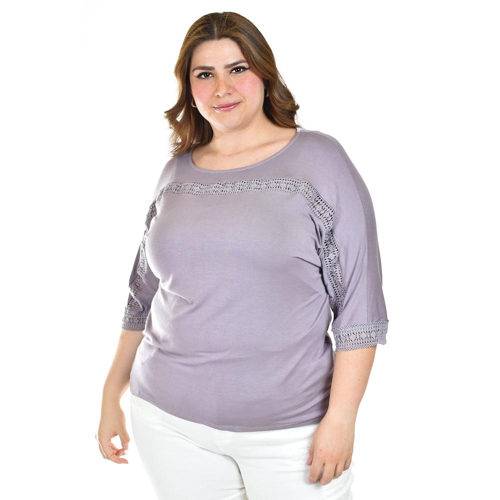 Foto 2 pulgar | Blusa Con Detalle De Encanje Roman Fashion /tallas Extras, 242 (lila) Lila